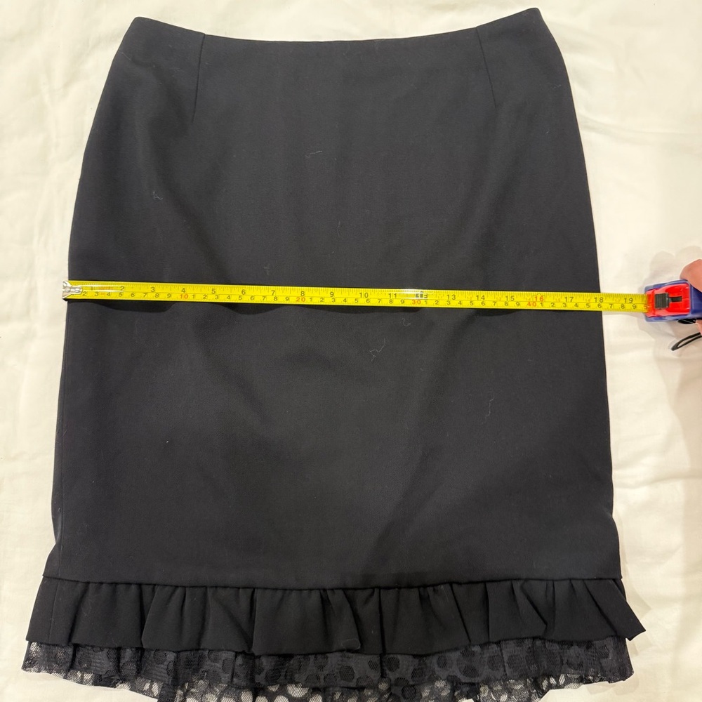 Versace Vintage Black Wool Silk Pencil Skirt with Ruffle Hem